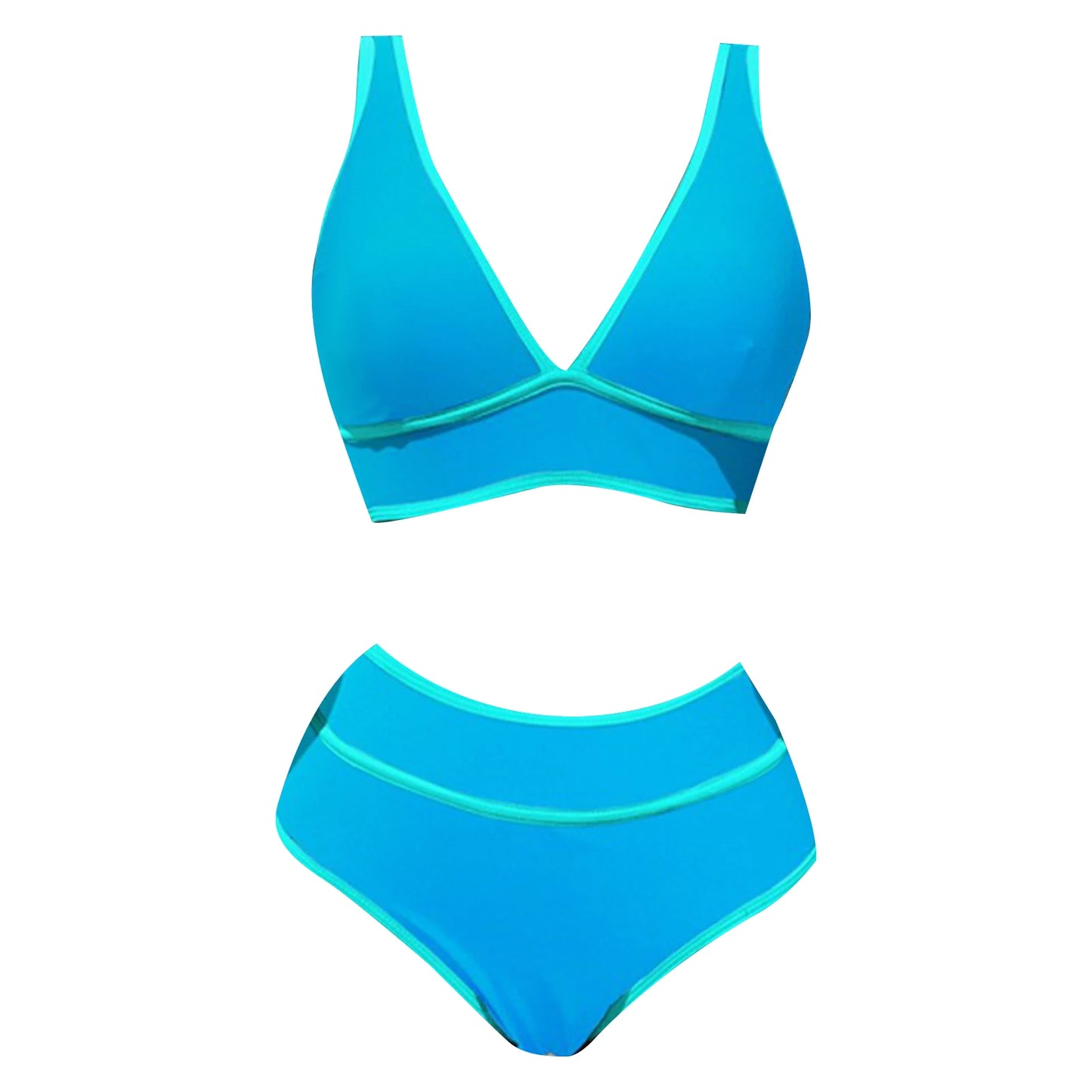 Women's Two Piece Printed Bikini Swimsuit Sets Two Pieces Swimwear V Neck High Waisted Color Block Sports Swimming Bathing Suit