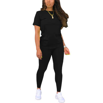 Summer Women's Short Sleeve Long Pants Set Multi-Functional Comfortable Fashionable Versatile Two-Piece Suit for Home And Travel