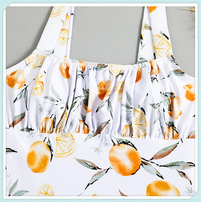 Pleated Front Swimsuit One Piece Printed Swimwear Women Bodysuit Lady Bathers Bathing Swimming Swim Beachwear Summer