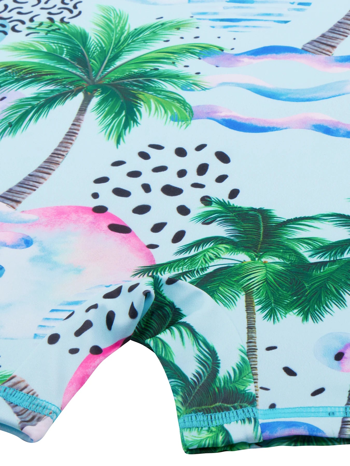 Boyleg Shorts Girls Swimsuit, One-Piece Plants Trees Print Swimwear, Long Sleeve, Beach Vacation Style, Kids Swim Rash Guard Hot