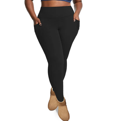 Plus Size Fleece Lined Leggings with Pockets for Women High Waist Winter Tummy Control Thermal Warm Yoga Pants