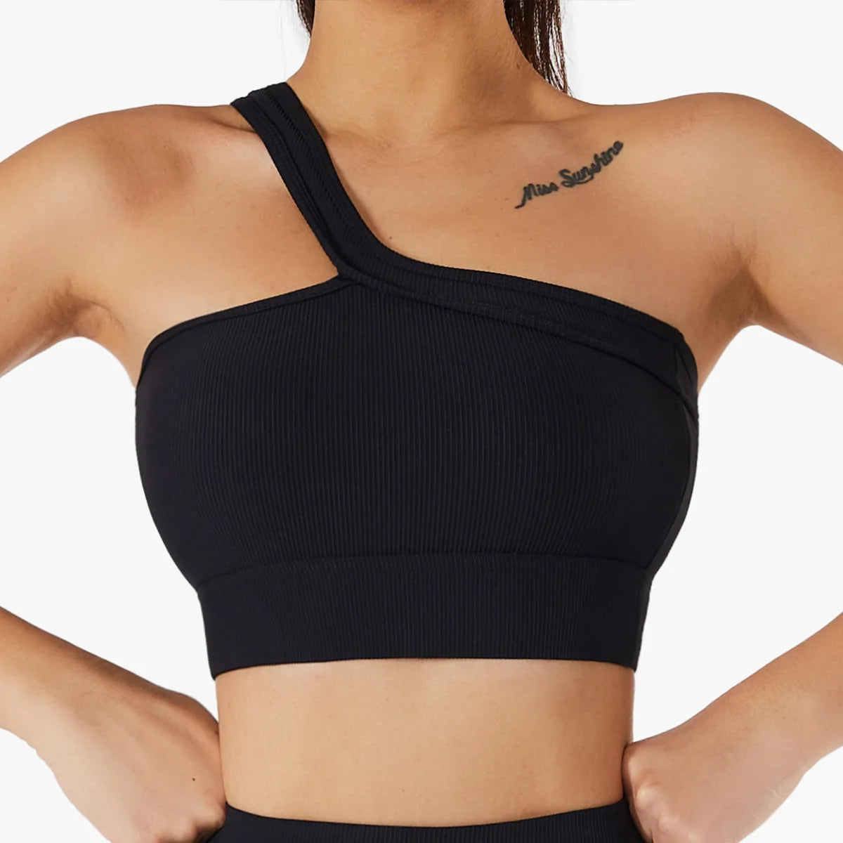 SOISOU Women's Ribbed One-Shoulder Gym Crop Top