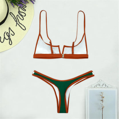 S - XL Splicing V Shaped High Leg Cut Bikini Female Swimsuit Women Swimwear Two-pieces Bikini set Bather Bathing Suit Swim