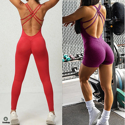 Pad Cross Back Women Lycra Fitness Gym One Piece Jumpsuit Leggings Workout Pant Female Shorts Active Wear Sport Outfit Suit