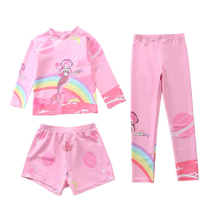 Kids Swimsuit for Girls Unicorn Long Sleeve Children's Swimwear + Surf Pants + Swimming Trunks Rash Guard Bathing Suit Child