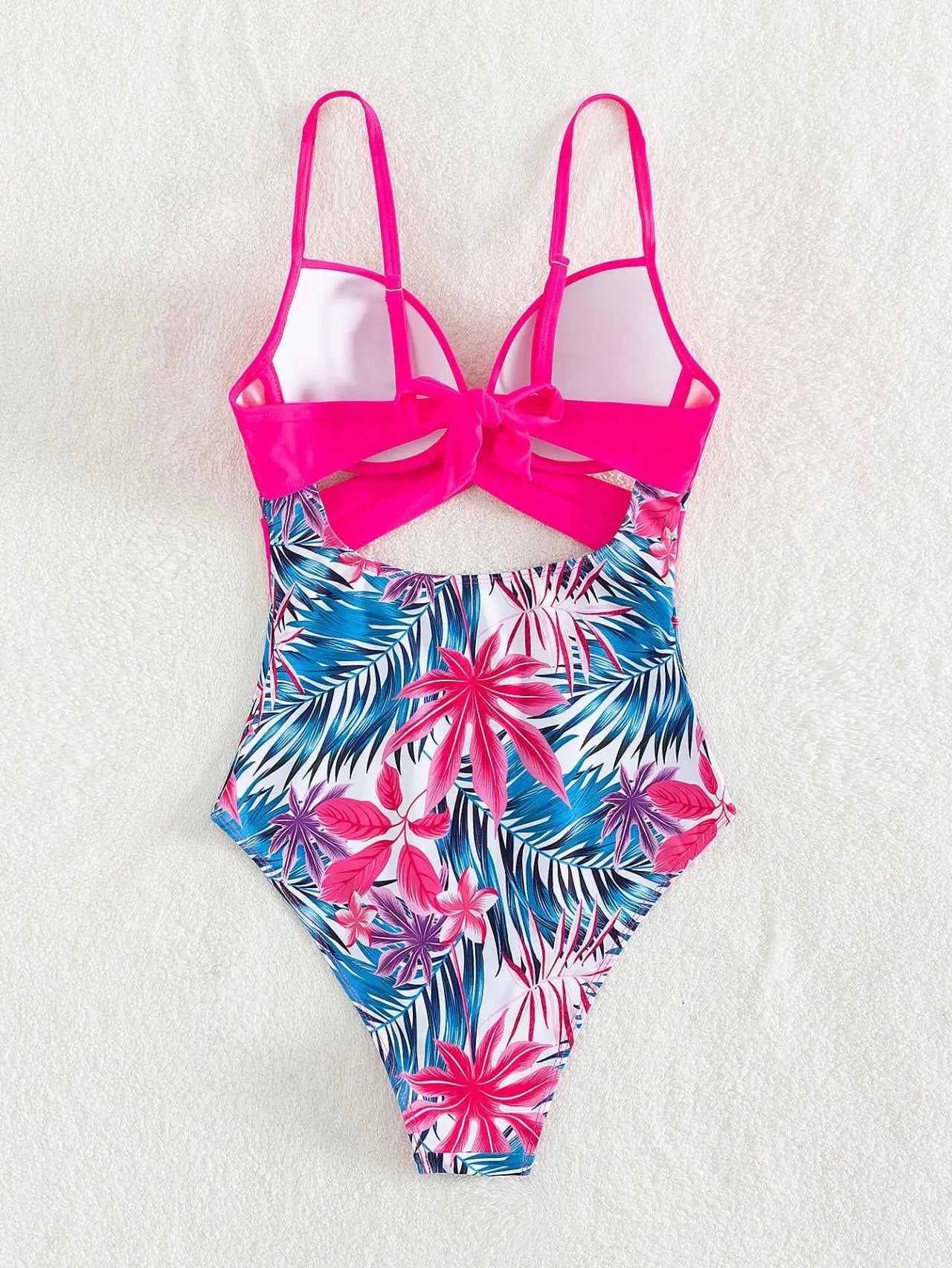 Cikini-Women's Tropical Print Cut Out Twist Push Up Swimsuit, Summer Beach Swimwear, Bathing Suit for Women, 1 Pc