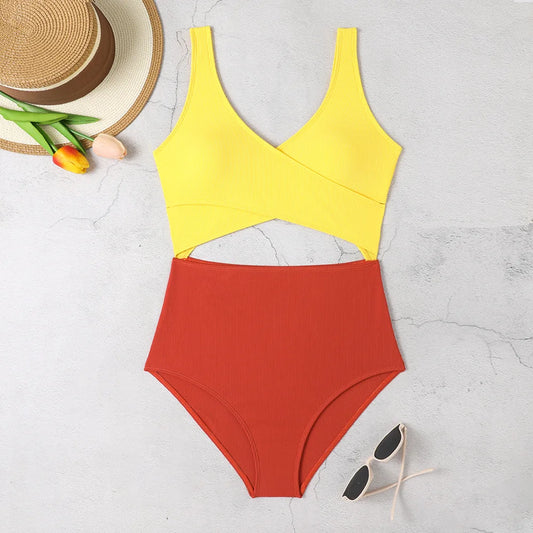 Girls One Piece Swimsuit with Beach Skirts 7-12 Years Children's Swimwear Cut Out Teens Patchwork Bathing Suits for Kids