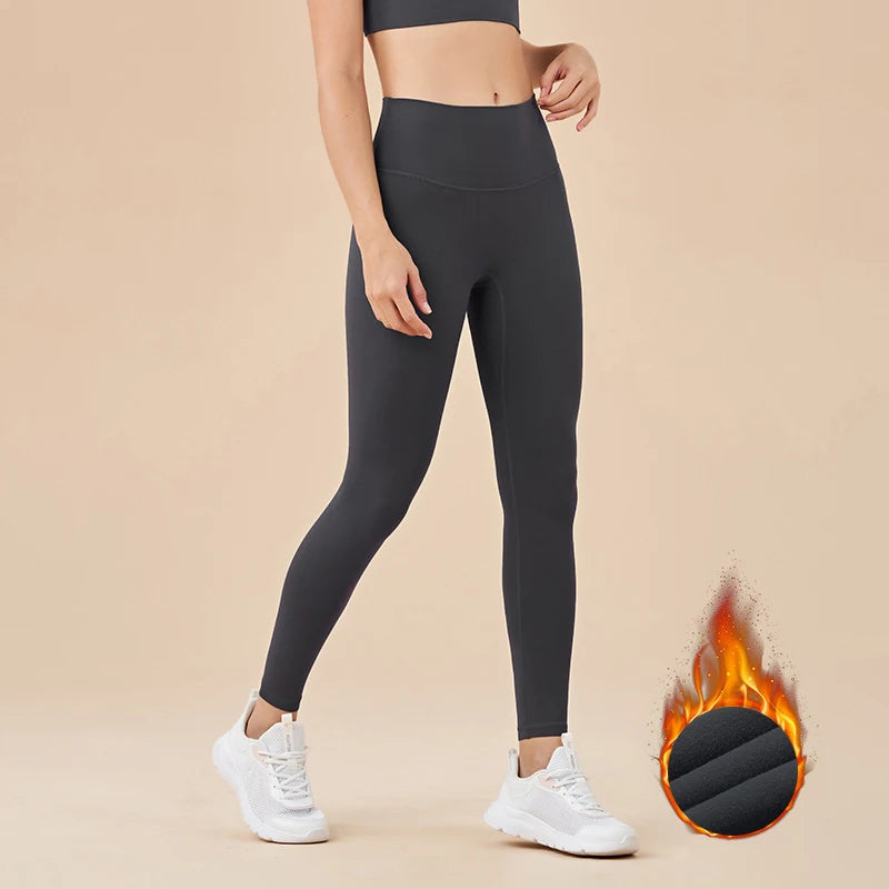 Nylon Winter Warm Leggings Yoga Gym Women's Pants Invisible Waist Pocket Soft Elastic High Waist Woman Clothing