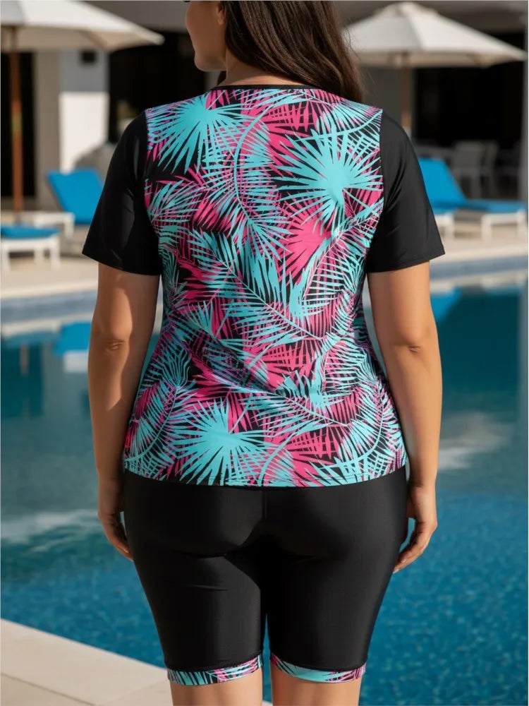 XL-6XL Plus Size Tankini Rash Guard Short Sleeve Women's Push Up Large Size 5XL 6XL Swimsuit Summer Tummy Control Swimwear Tankini Sets