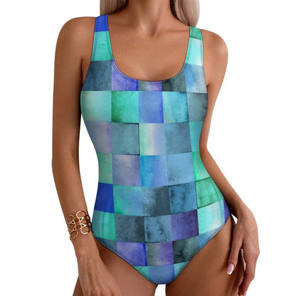 Geometry Swimsuit Fluid Lines Print Swimwear One-Piece Holiday Surf Bodysuit Hollow Out Bathing Suit Push Up Beach Wear