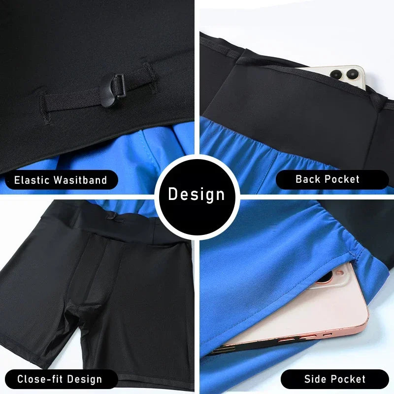(S-2XL)Men Trail Running Shorts Double Layer Around Pocket Quick Dry Lightweight Marathon Racing Fitness Training Sport Shorts