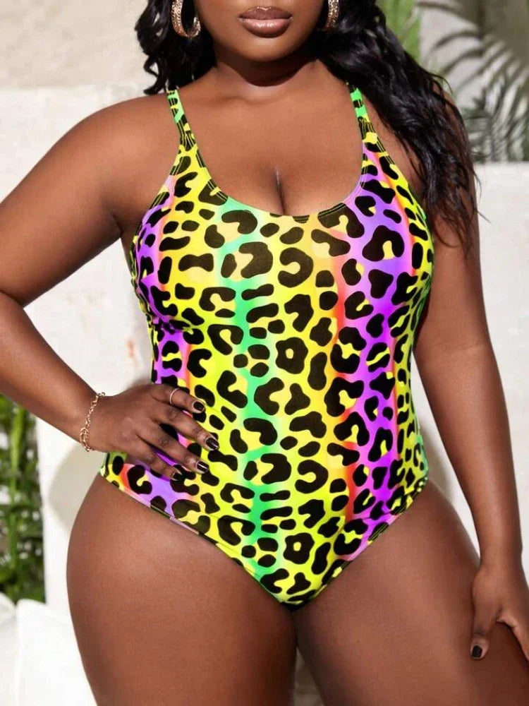 Plus Size Swimwear for Woman Swimsuit One Piece Colour Leopard Print Large Monokini Bathers Bathing Suit 5XL