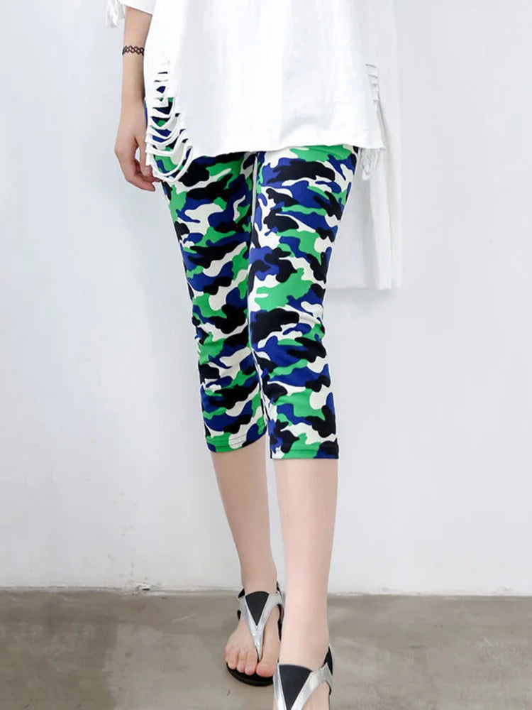 Fitness Leggins Polyester Capris Workout Trousers Camouflage Printed Leggings Women Lady Army Green High Elastic