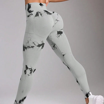 Women's High Waist Yoga Leggings with Pockets Tie-Dye Print Stretchy Workout Pants Butt Lifting Quick-Dry for Gym, Pilates, HIIT