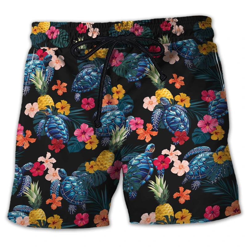 Animal Turtle 3D Printed Short Pants For Men Clothes Casual Hawaiian Sea Animal Beach Shorts Loggerheads Trunks Kids Trousers