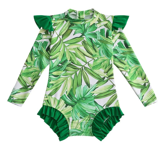 Girls Swimsuit Long Sleeve Baby Girls Training Swimwear Children Kids One-piece Bathing Swimming Swim Suit Summer Beachwear