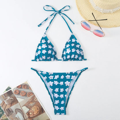 Halter Printed Bikini Women Thong Swimwear Female Triangle Swimsuit Bathers Bathing Swimming Swim Suit Beachwear Summer