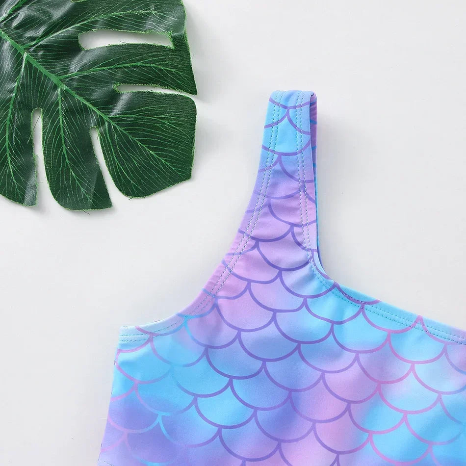 2-10Years New Fashion Kids Fish Scale Bikini Set Lovely Two Pieces Child Swimwear Cute Girl Flouncing Swimsuit Summer Beachwear