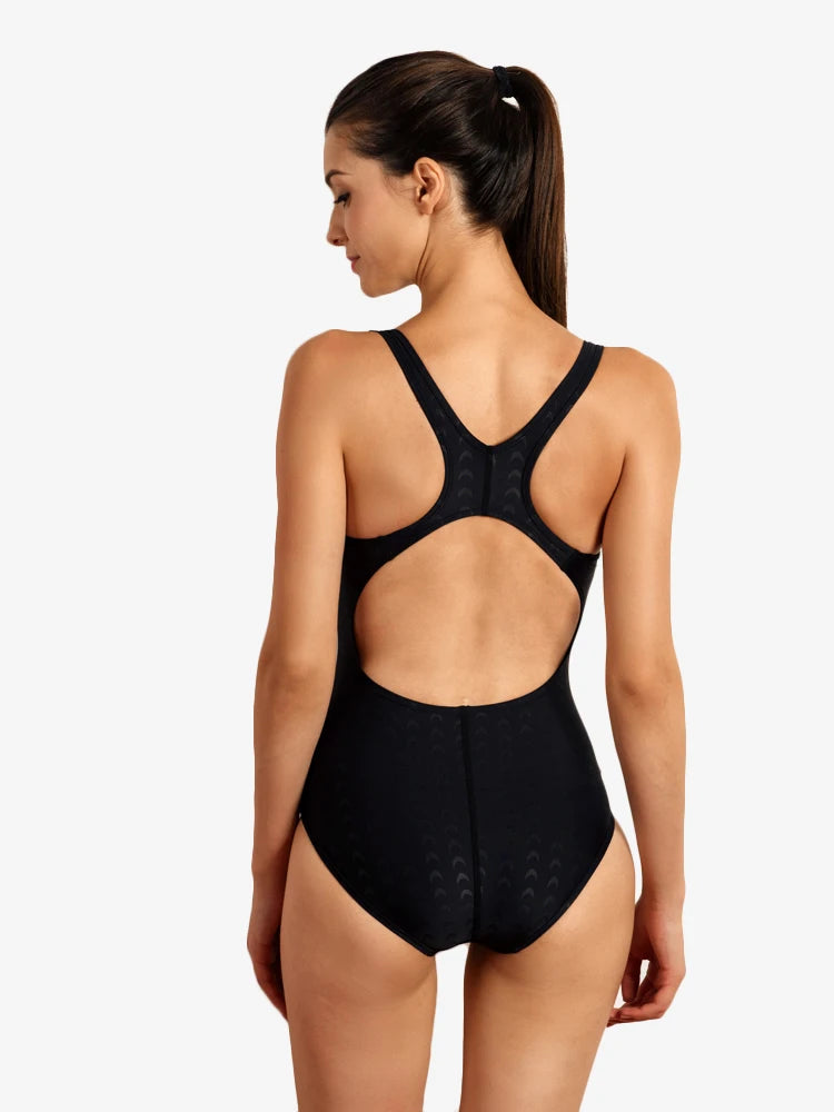 Sports One Piece Swimsuit Solid Swimwear Women Racerback Bodysuit Scoop Neck Bathing Suit Women Beachwear