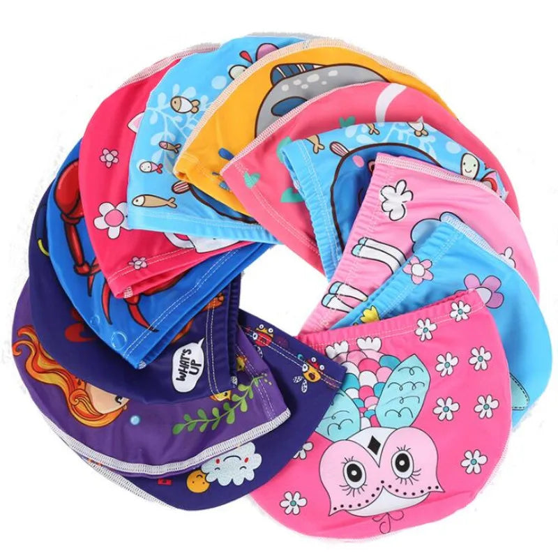 PU Coating Cartoon Children Swimming Hat for 1-7 Year Old Boys Girls Elastic Swimming Cap Shower Beach Pool Accessories