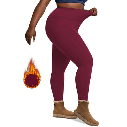 Plus Size Fleece Lined Leggings with Pockets for Women High Waist Winter Tummy Control Thermal Warm Yoga Pants