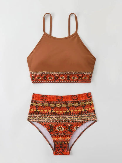 Strappy Bikini Set Women High Waist Swimwear Female Tribal Print Swimsuit Bathers Bathing Swim Suit Padded Beachwear