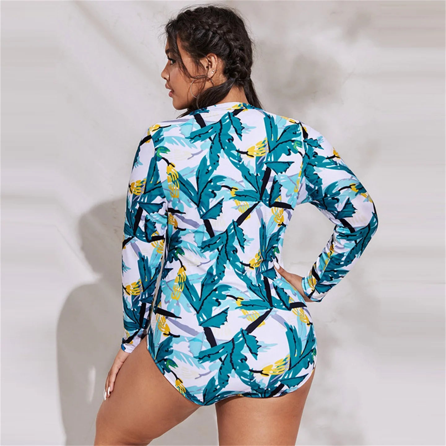 Summer Women Plus Size Large Bikini Long Sleeved Triangle Shorts Rash Guards Surfing One Piece Suit Snorkeling Swimwear