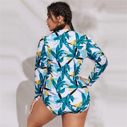 Summer Women Plus Size Large Bikini Long Sleeved Triangle Shorts Rash Guards Surfing One Piece Suit Snorkeling Swimwear