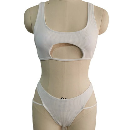 High Cut Push Up Bikini Set Swimsuit Summer Beachwear Brazilian Bathing Suit Solid Swimwear White