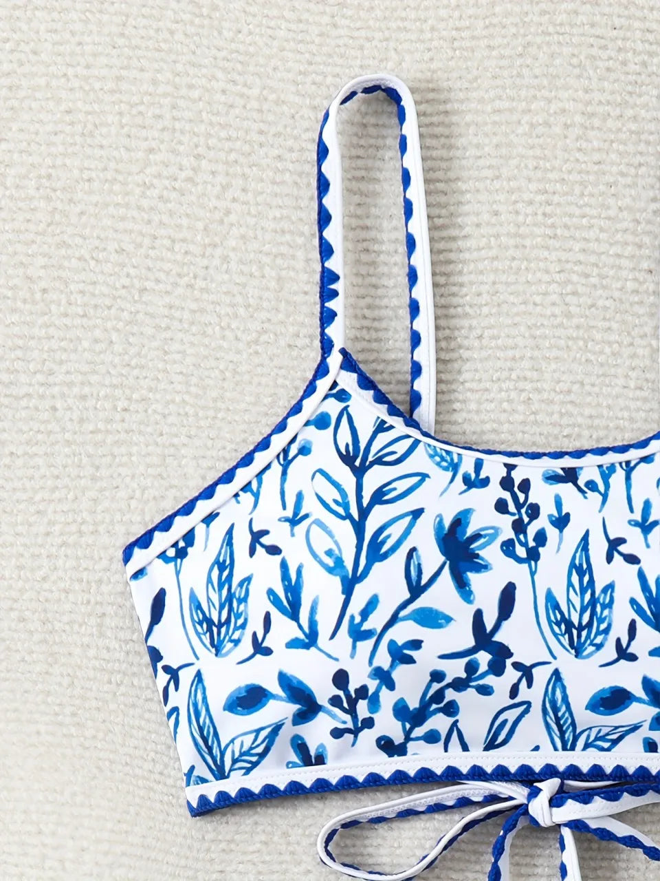 Strappy Bikinis Printed Triangle Swimwear Female Stitch Detail Swimsuit Women Bather Bathing Swimming Suit Beachwear