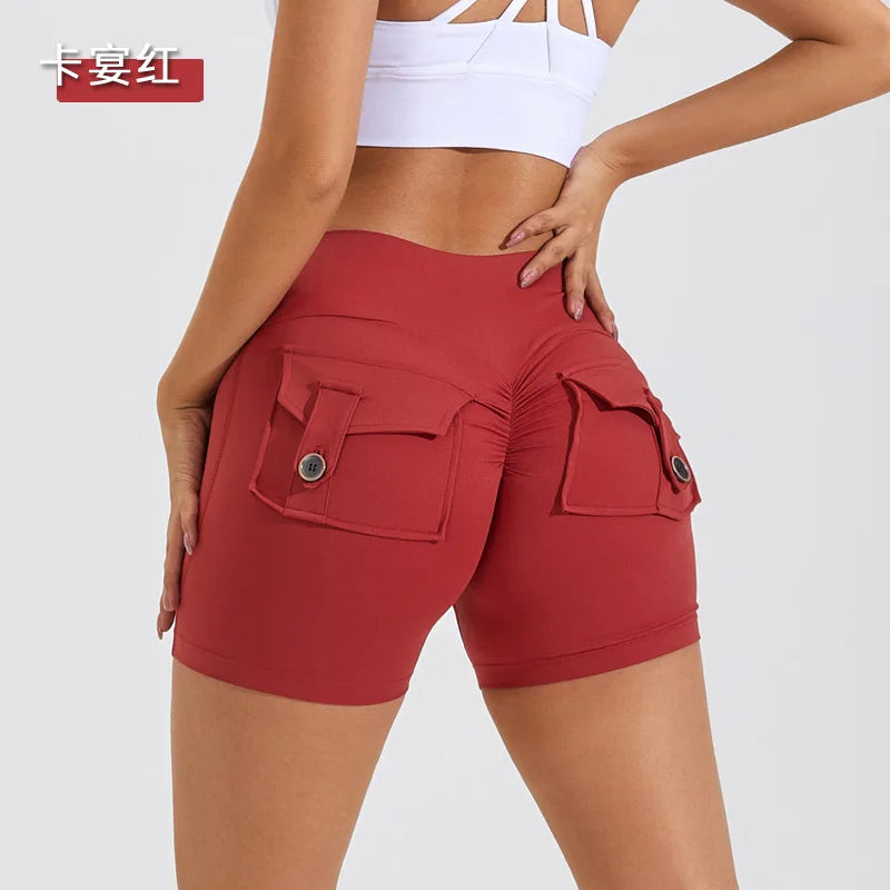 S-XL Nylon Women Scrunch Button Booty Sports Yoga Shorts Cycling Jogging Fitness High Waist Squat Proof Gym Active Leggings
