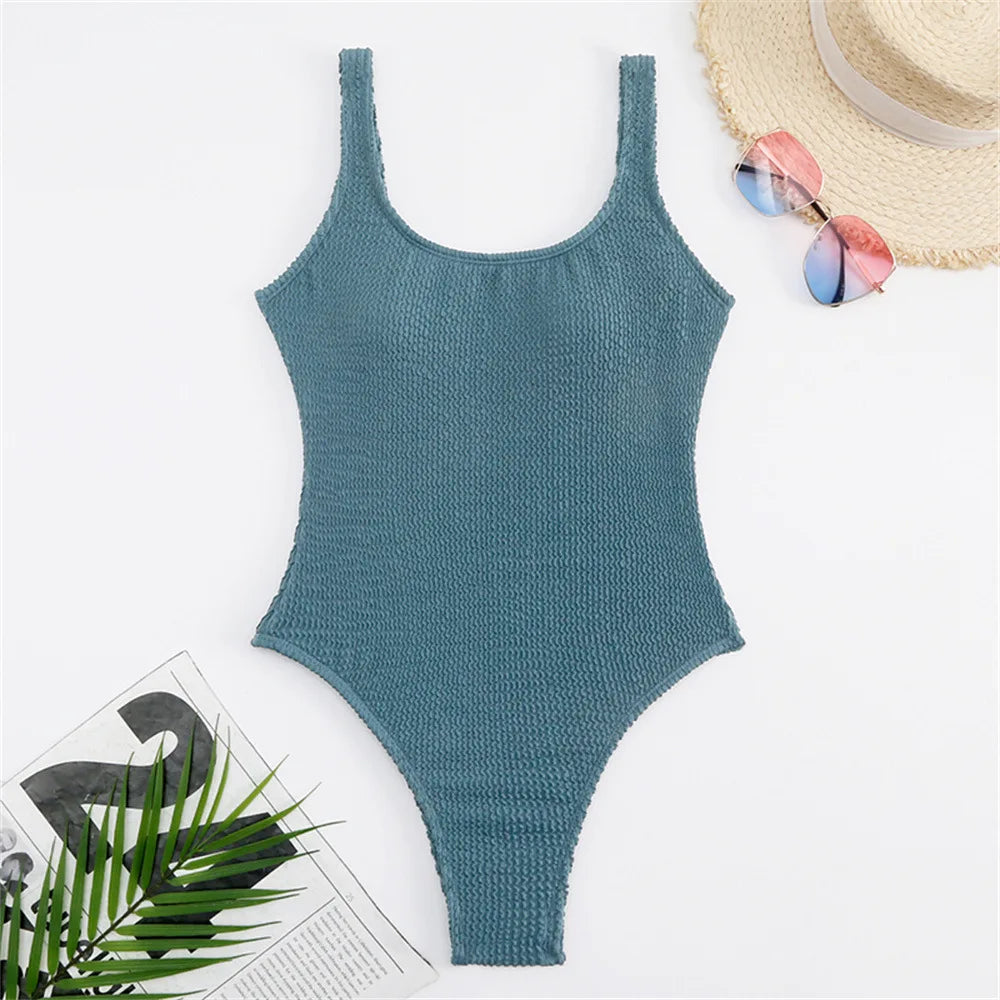 Fluorescent Crinkle Cloth Swimsuit for Women, Special Fabric Bikini, Candy Color, European and American