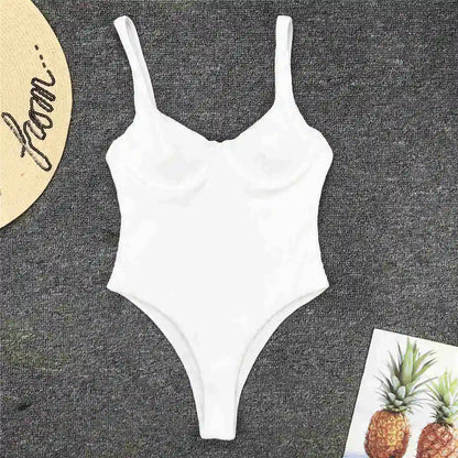 S - XL High Cut Women Swimwear Ribbed Underwired One Piece Swimsuit Female Bather Bathing Suit Swim Lady Bodysuit
