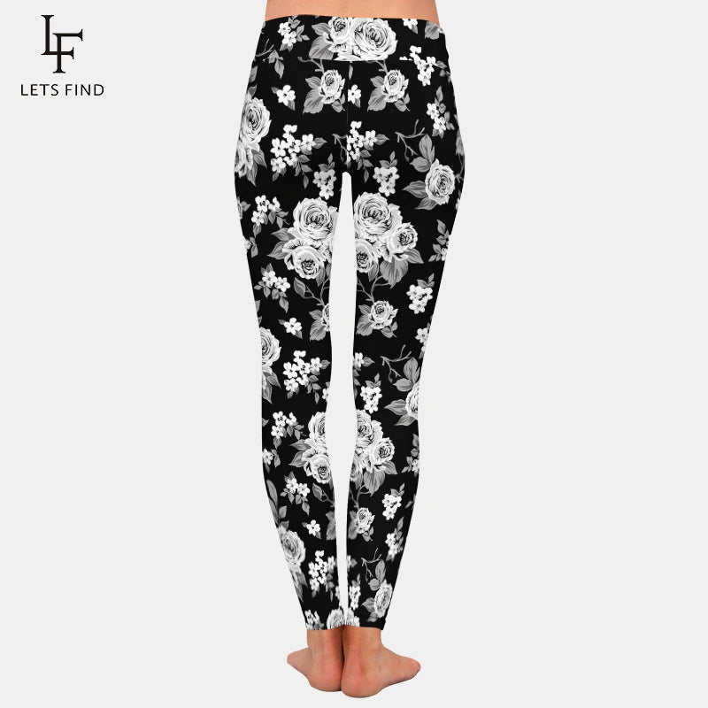 White Roses and Tulips Print Women Leggings High Waist Fitness Comfortable Leggings