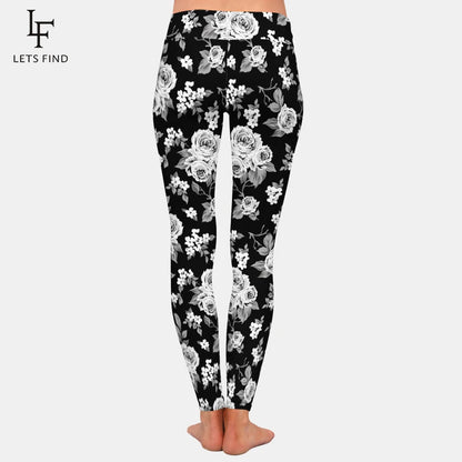 White Roses and Tulips Print Women Leggings High Waist Fitness Comfortable Leggings