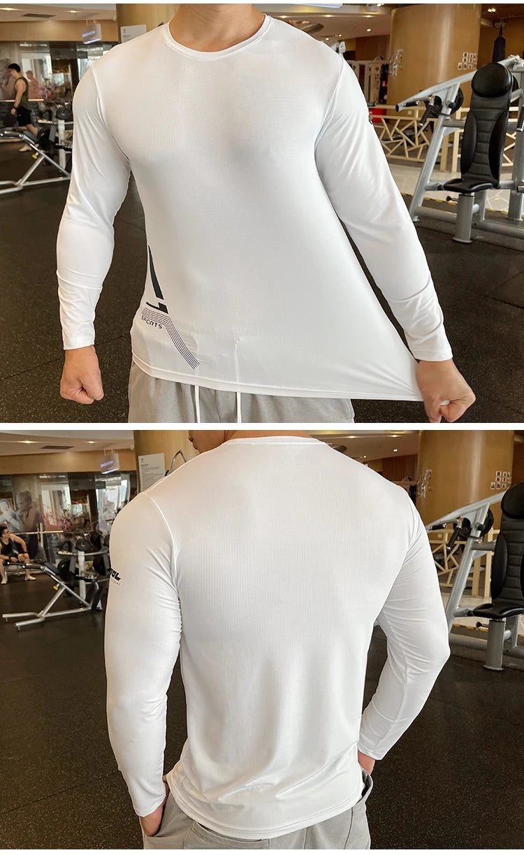 Men Fitness Compression Sport Shirt High Quality Running Long Sleeve Upper Clothing Crew Neck Sweatshirt Male Rash Guard Wicking