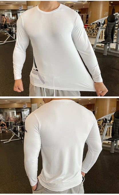 Men Fitness Compression Sport Shirt High Quality Running Long Sleeve Upper Clothing Crew Neck Sweatshirt Male Rash Guard Wicking