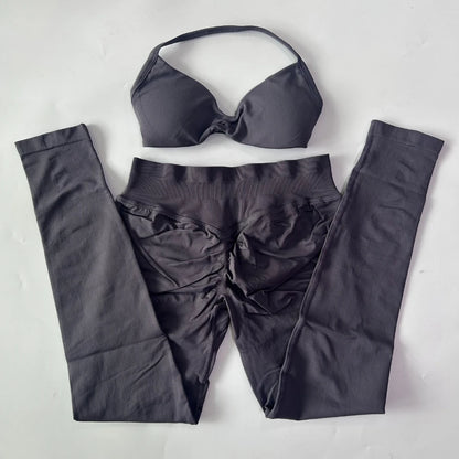 2 Pieces Set For Woman Strappy Yoga Bra Sports Top Workout Leggings Set Seamless Gym Set Fitness Clothes Outfit Activewear