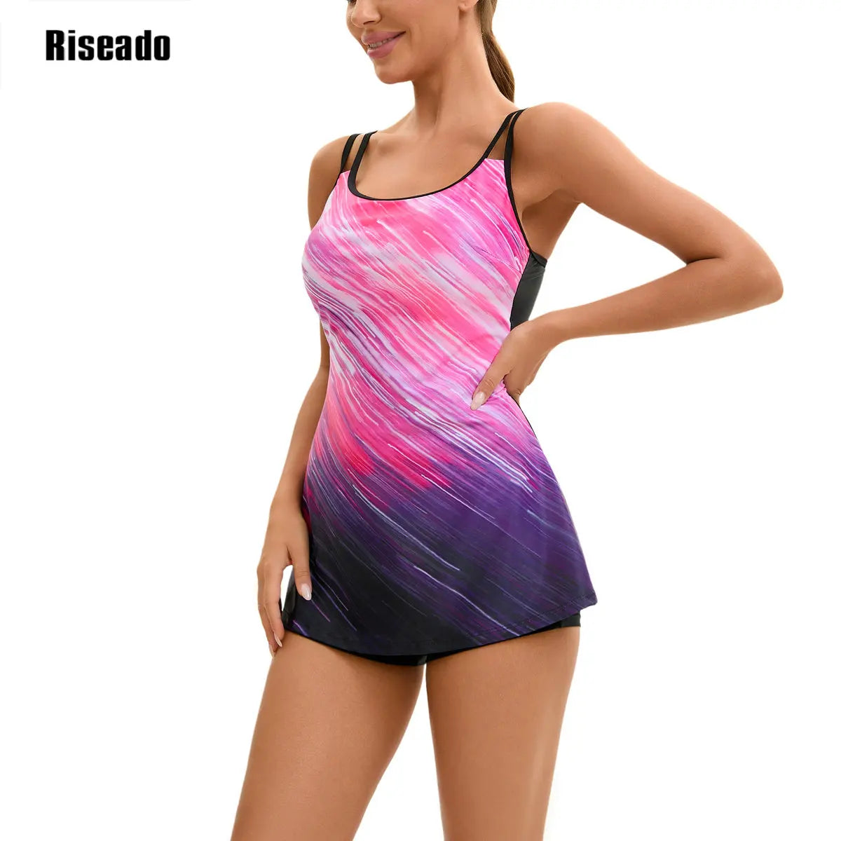 2 Piece Tankini Set Swimsuits for Women Bathing Suit Athletic Tankini Tops with Mid Waisted Shorts