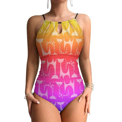 Funny Cat Swimsuit Cartoon Animal Print Women Swimwear One-Piece Bodysuit Holiday Swim Push Up High Cut Beach Outfits