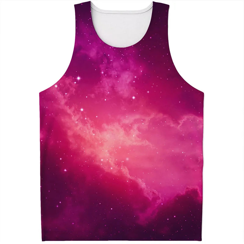 Colorful Fiery Nebula Universe Graphic Tank Tops Men Sleeveless Beach Vest Summer Street 3D Printed Galaxy Space Tee Shirt Tops