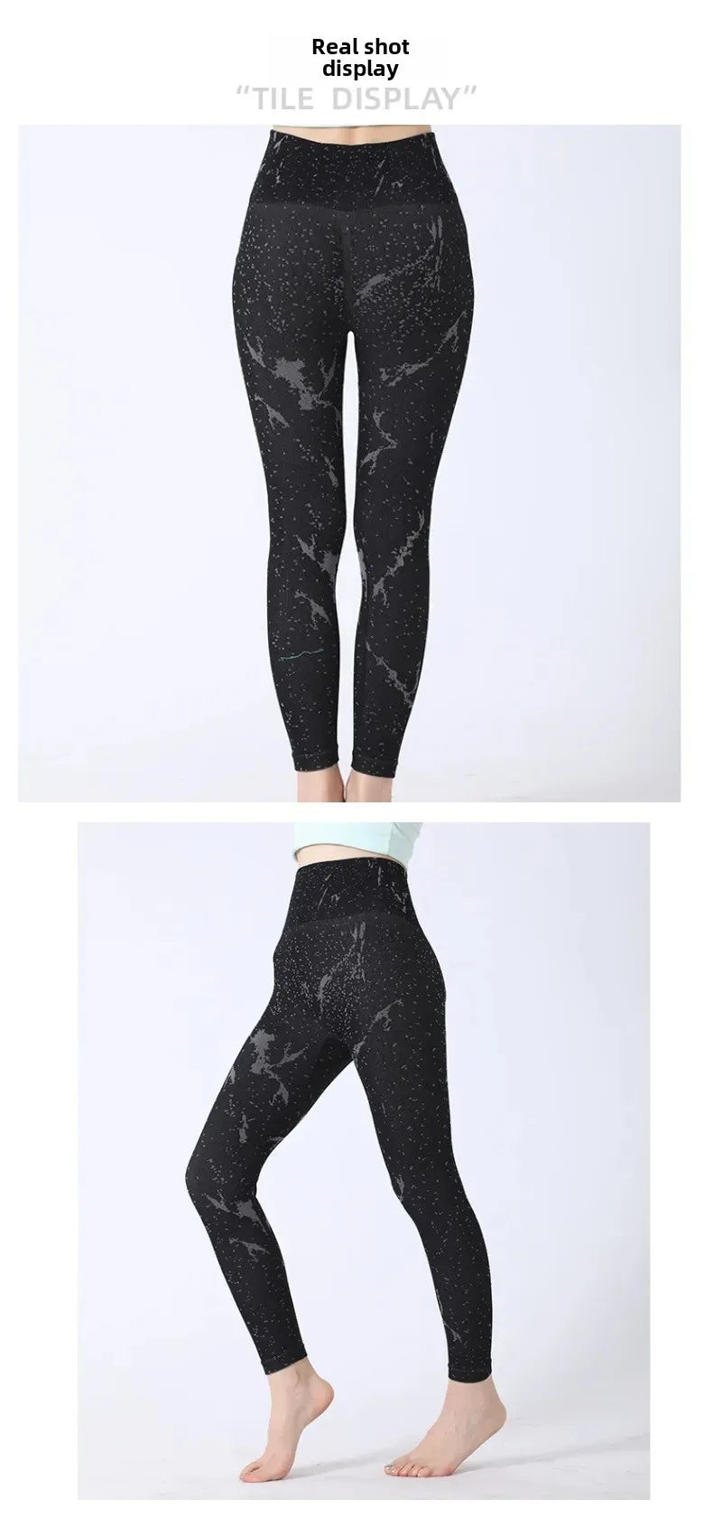 Black Splashed Ink Yoga Pants Personality Matched Butt Lifting Running Fitness Long Pants Fashion Simple Tight Sports Pants