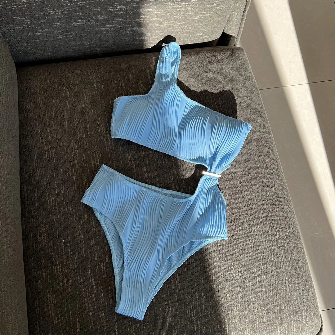 Asymmetric Cut Out Wrinkled One Piece Swimsuit Women Swimwear Female One Shoulder Padded Bather Bathing Suit Swim Lady