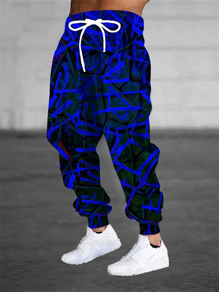 Men's Pants Stylish Abstract Print Outdoor Running Fitness Pants Relaxed Fit Comfortable Drawstring Sweatpants