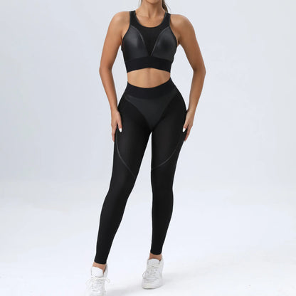 Bright Solid Colour Options Gym Set Women Mesh Suit for Fitness Sportswear 2024 Tracksuit Yoga Clothes Transparent 2 Piece Sets Women Outfit Black Pink