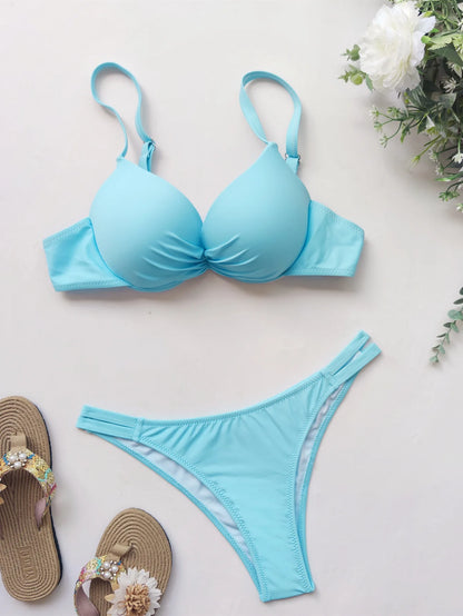 push up bikinis sets two pieces solid thong swimsuit bikini swimsuit Swimwear Biquini