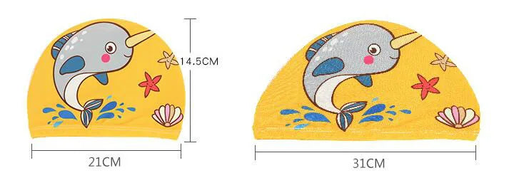 PU Coating Cartoon Children Swimming Hat for 1-7 Year Old Boys Girls Elastic Swimming Cap Shower Beach Pool Accessories