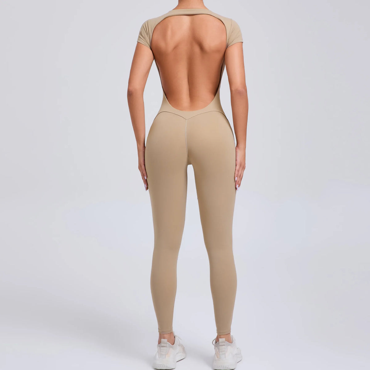 Pad Short Sleeves Suit Female One Piece Jumpsuit Yoga Set Workout Bodysuits Backless Sports Rompers Women Gym Legging