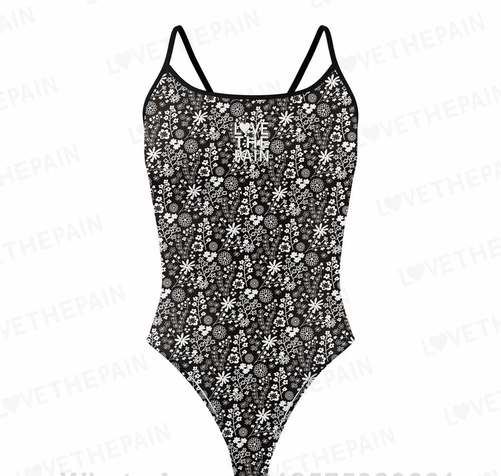 Love The Pain Leopard Print One Piece Swimsuit Thin Straps Versatile V-back Women's Swimwear Monokini Triathlon Swimsuit
