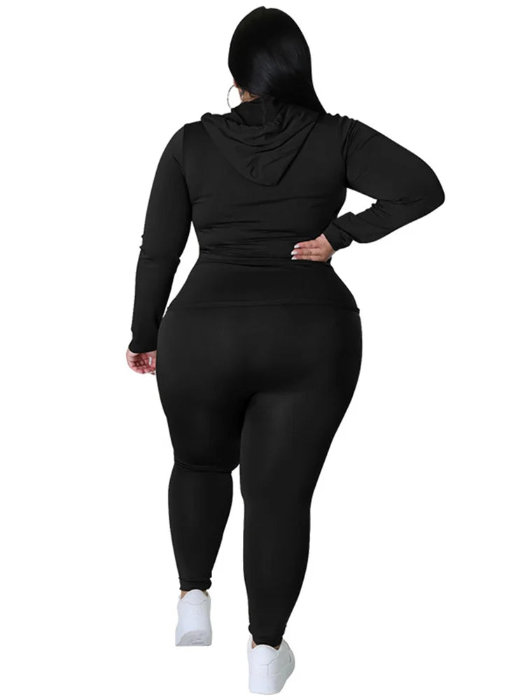 Wmstar Plus Size Two Piece Outfits Women Hoodies Sweatsuit Leggings Pants Sets Solid Stretch Matching